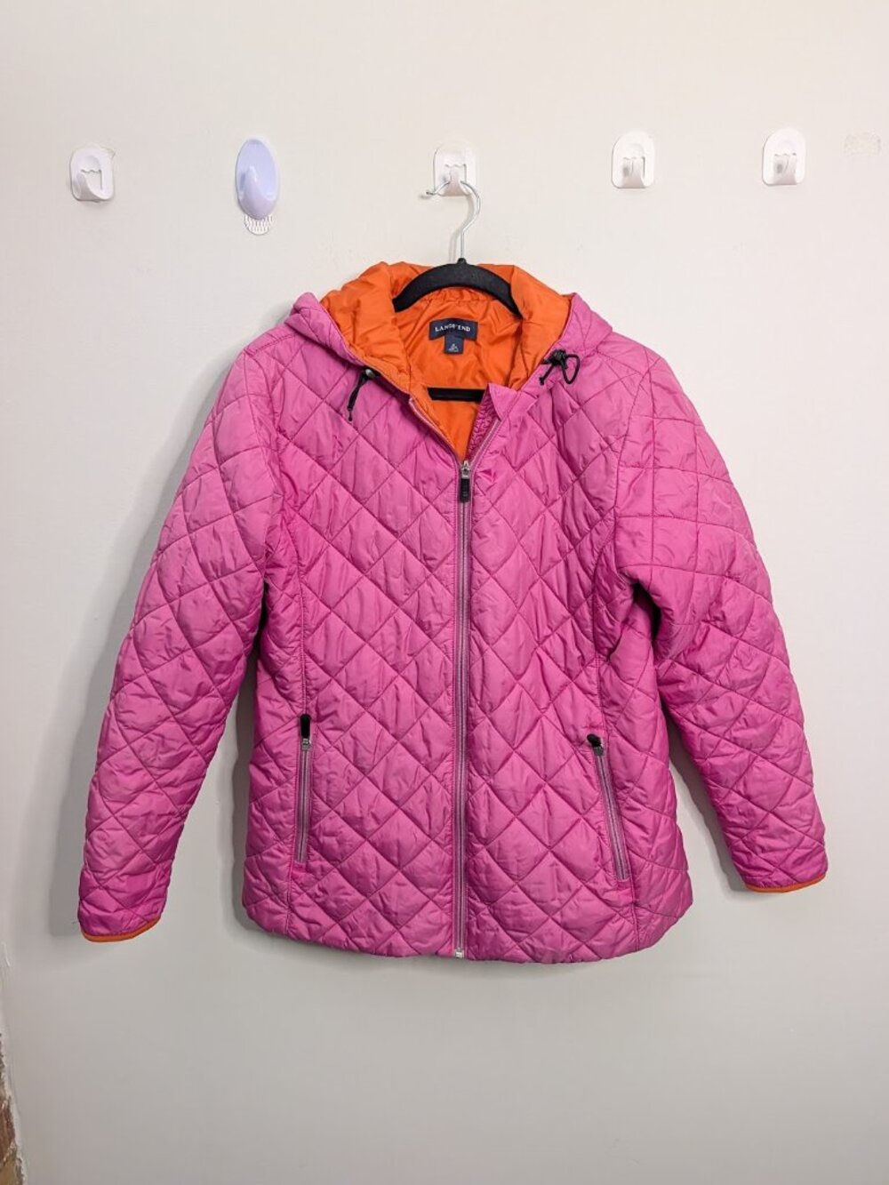 Lands’ End Pink Quilted Hooded Jacket M 10–12